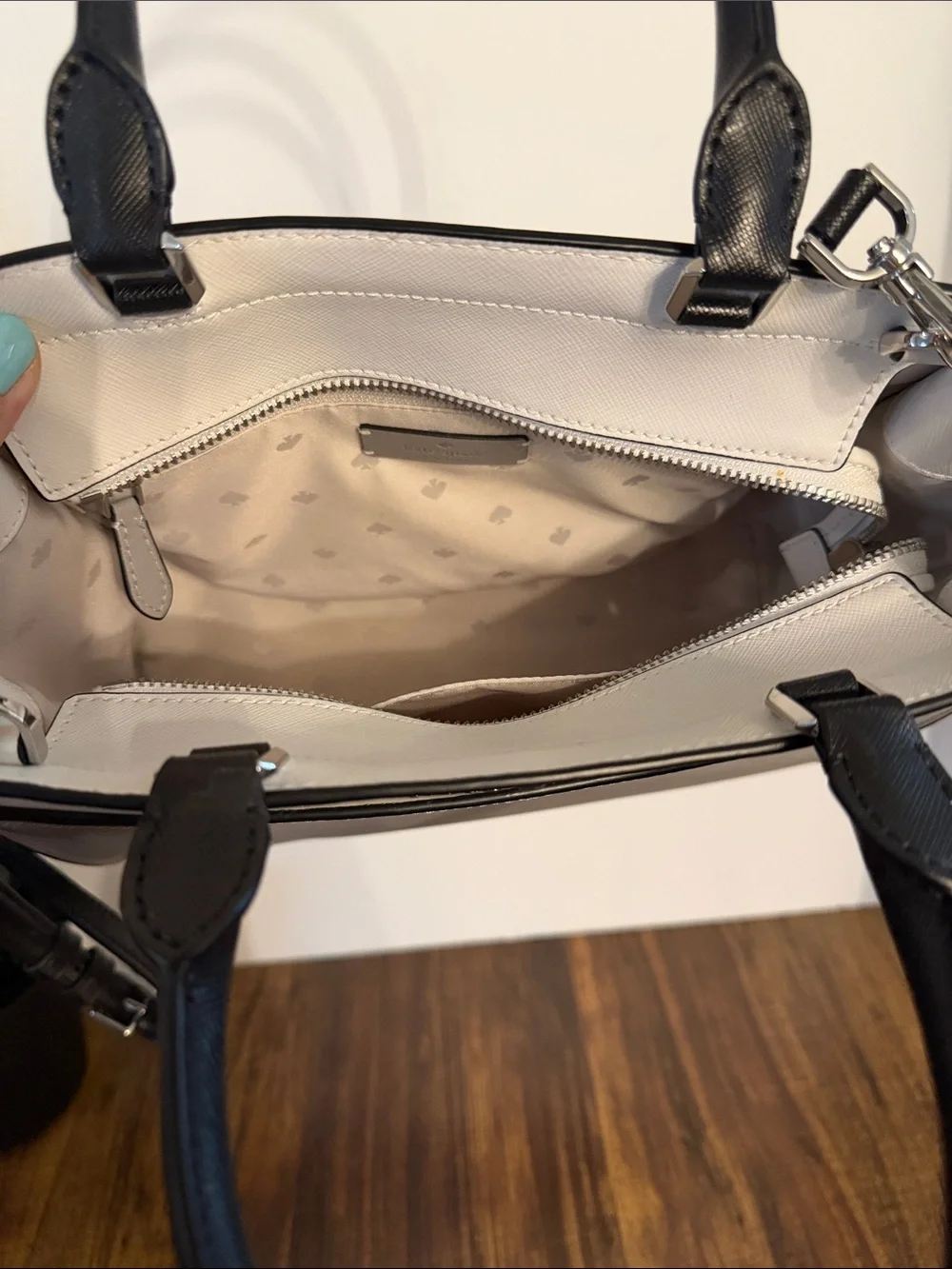 kate spade Two-Tone Gray, White & Black Structured Satchel with Wallet